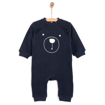 Newborn Unisex Bear Patterned Romper in Navy Blue