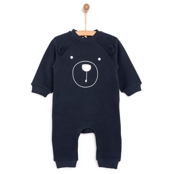 Newborn Unisex Bear Patterned Romper in Navy Blue