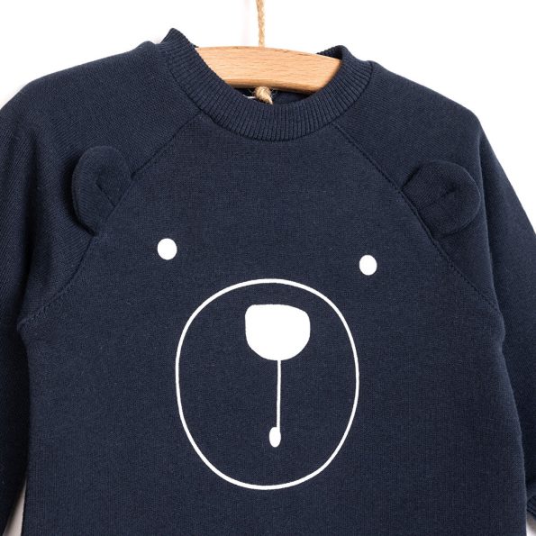 Newborn Unisex Bear Patterned Romper in Navy Blue