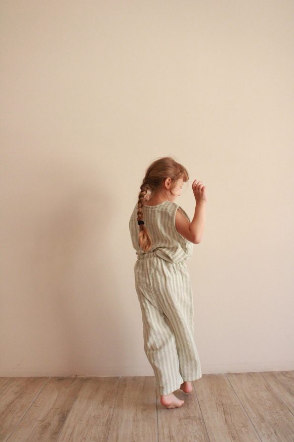 Green Striped Asymmetrical Pocket Muslin Set