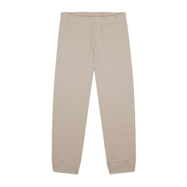 Beige Waffle Short Sleeve Pajamas with Green Details