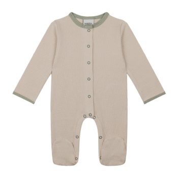 Beige Waffle Romper with Green Details