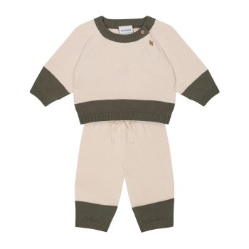 Green Contrast Cream Knit Set
