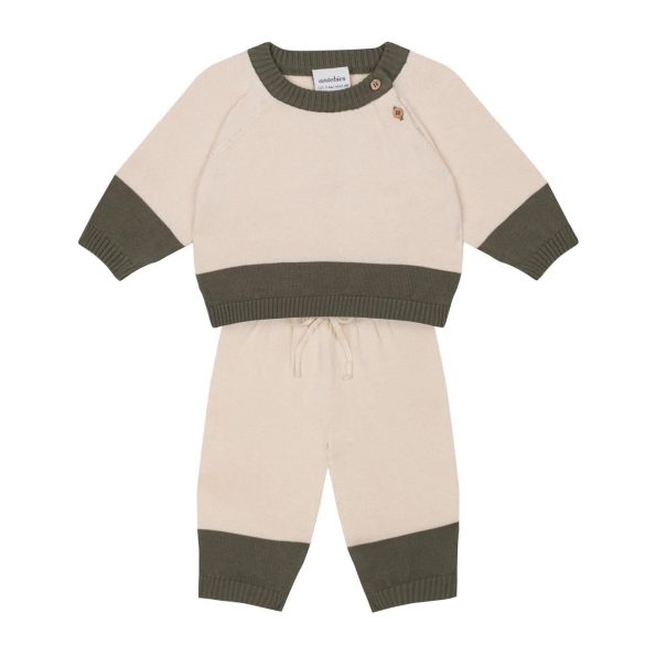 Green Contrast Cream Knit Set