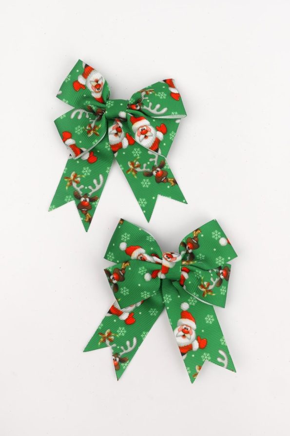 Green Santa Claus Patterned 2-Pack Bow Hair Clips for Girls