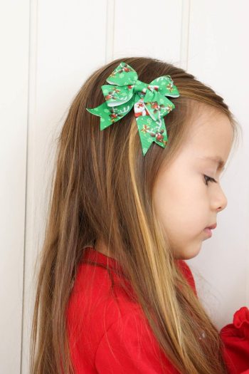 Green Santa Claus Patterned 2-Pack Bow Hair Clips for Girls