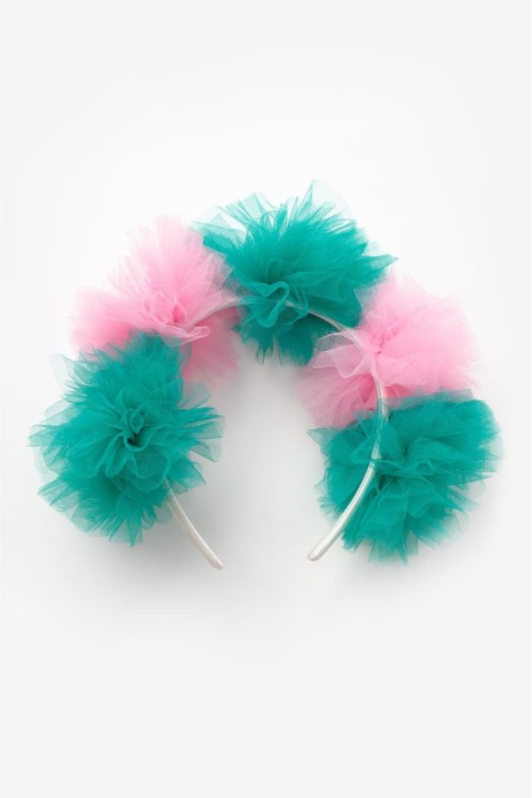 Green Pink 5-Piece Tulle Pom-Pom Headband for Girls