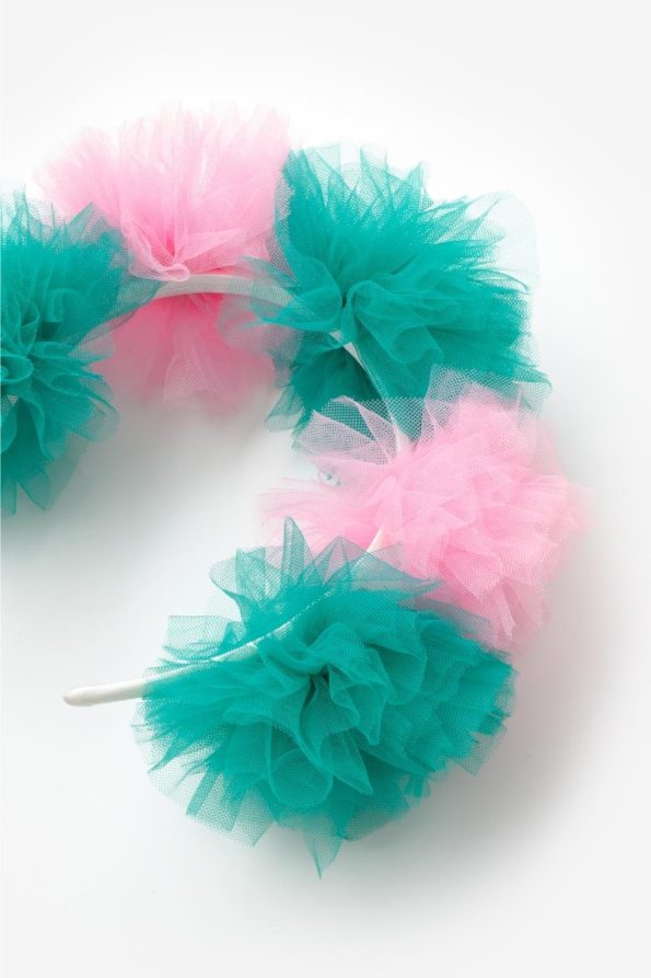 Green Pink 5-Piece Tulle Pom-Pom Headband for Girls