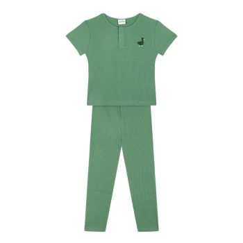 Green Waffle Short Sleeve Pajama Set