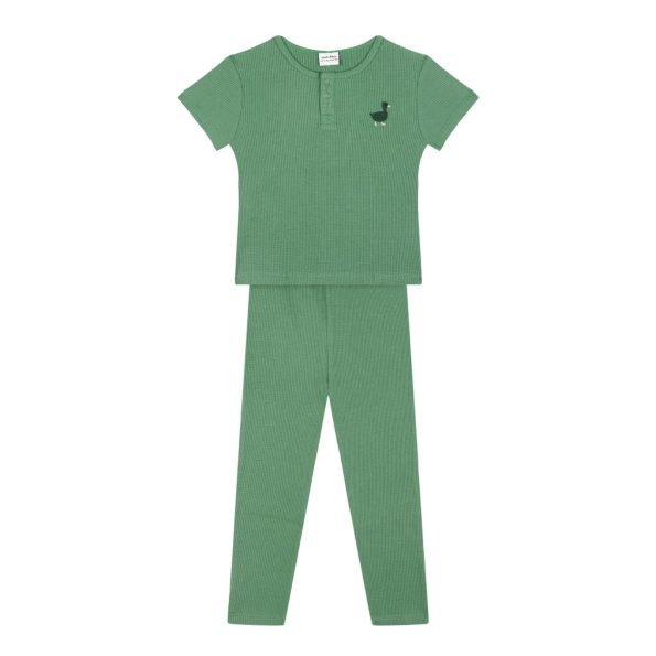 Green Waffle Short Sleeve Pajama Set