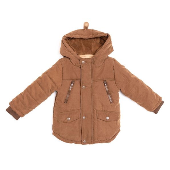 Baby Boy Basic Hooded Padded Jacket with Mandarin Collar in Brown