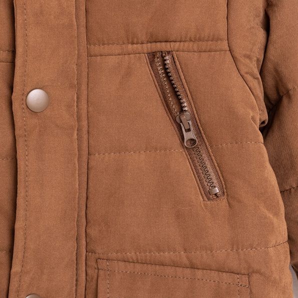 Baby Boy Basic Hooded Padded Jacket with Mandarin Collar in Brown