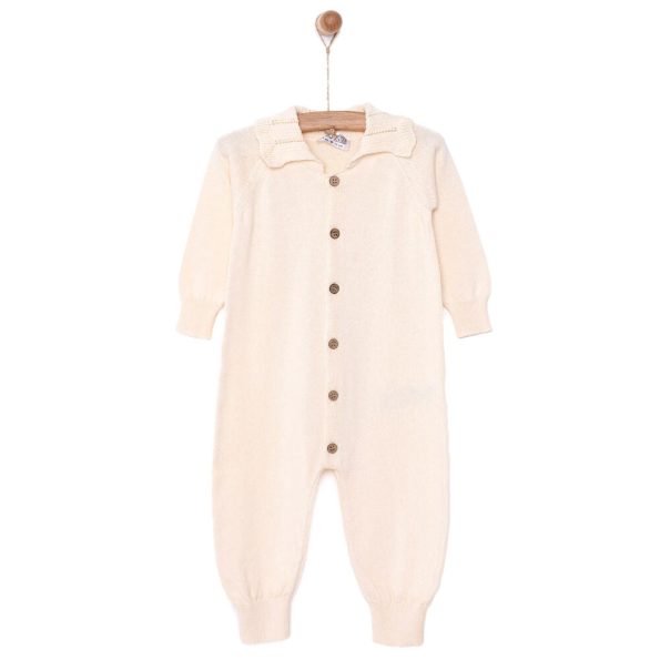 Newborn Girl Knitted Jumpsuit Without Booties Ecru