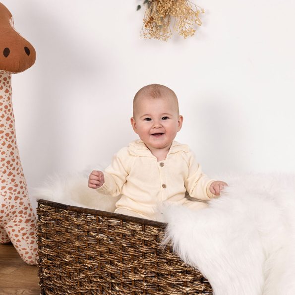 Newborn Girl Knitted Jumpsuit Without Booties Ecru
