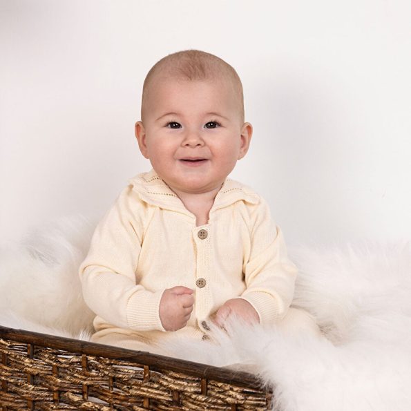 Newborn Girl Knitted Jumpsuit Without Booties Ecru