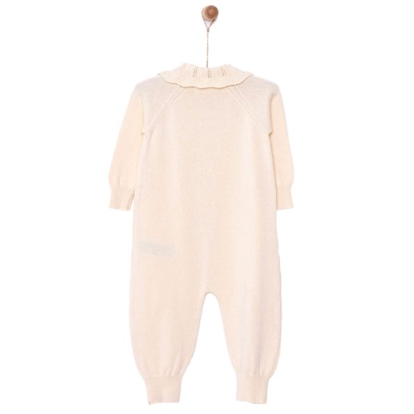 Newborn Girl Knitted Jumpsuit Without Booties Ecru