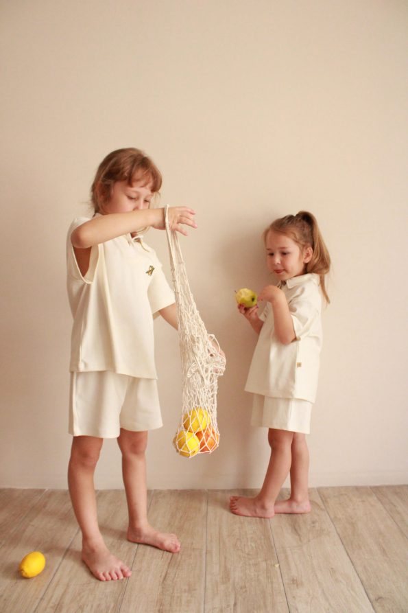 Embroidered Olive Polo Collar Shorts Set