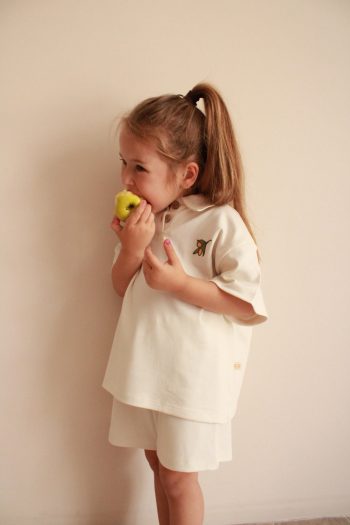 Embroidered Olive Polo Collar Shorts Set