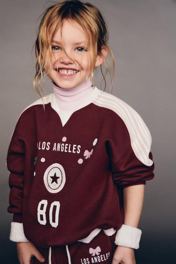 Girls' Cotton Burgundy Los Angeles Printed Floral Oversized Tracksuit