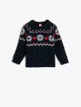 Girls' Round Neck Long Sleeve Patterned Knit Sweater