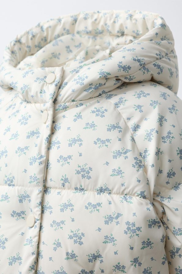 Flower Print Padded Jacket with Fleece Lining