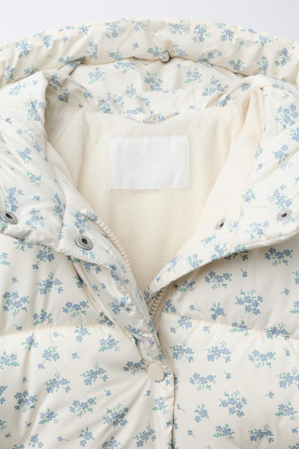 Flower Print Padded Jacket with Fleece Lining