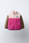 Color Block Faux Shearling Jacket with Label Detail