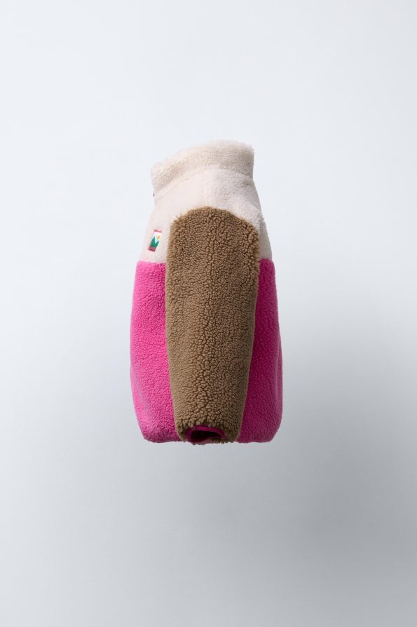 Color Block Faux Shearling Jacket with Label Detail
