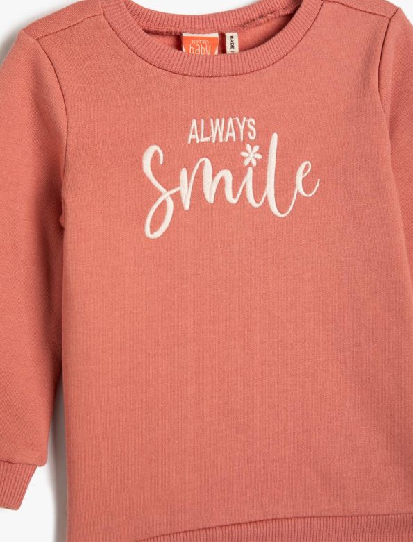 Girls' Embroidered Fleece Lined Cotton Sweatshirt