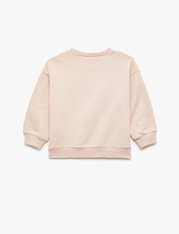 Girls' Long Sleeve Crew Neck Ribbon Print Fleece Cotton Sweatshirt