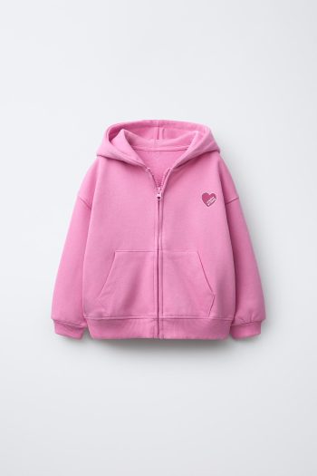 Heart Print Zip-Up Sweatshirt