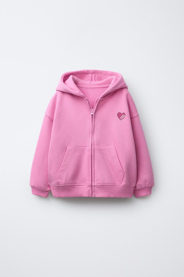 Heart Print Zip-Up Sweatshirt