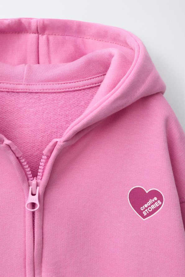 Heart Print Zip-Up Sweatshirt