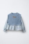 Embroidered Knit Vest and Check Shirt Set