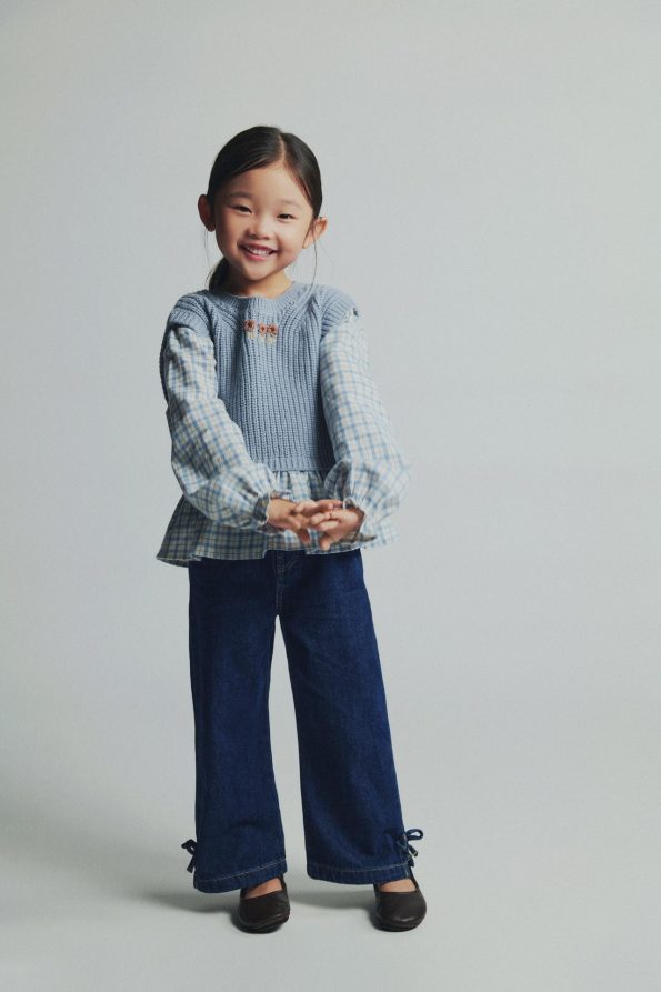 Embroidered Knit Vest and Check Shirt Set