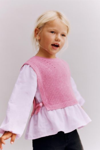 Heart Embroidery Shirt with Knitted Vest