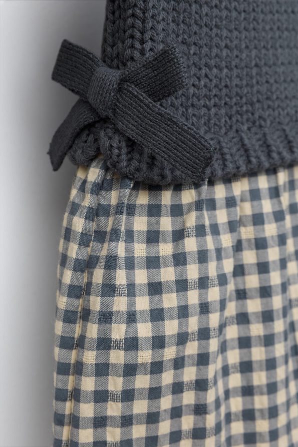 Checked Dress with Knit Vest