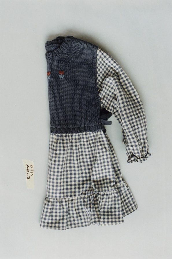 Checked Dress with Knit Vest