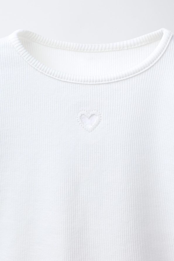 Heart Patterned Ribbed T-Shirt