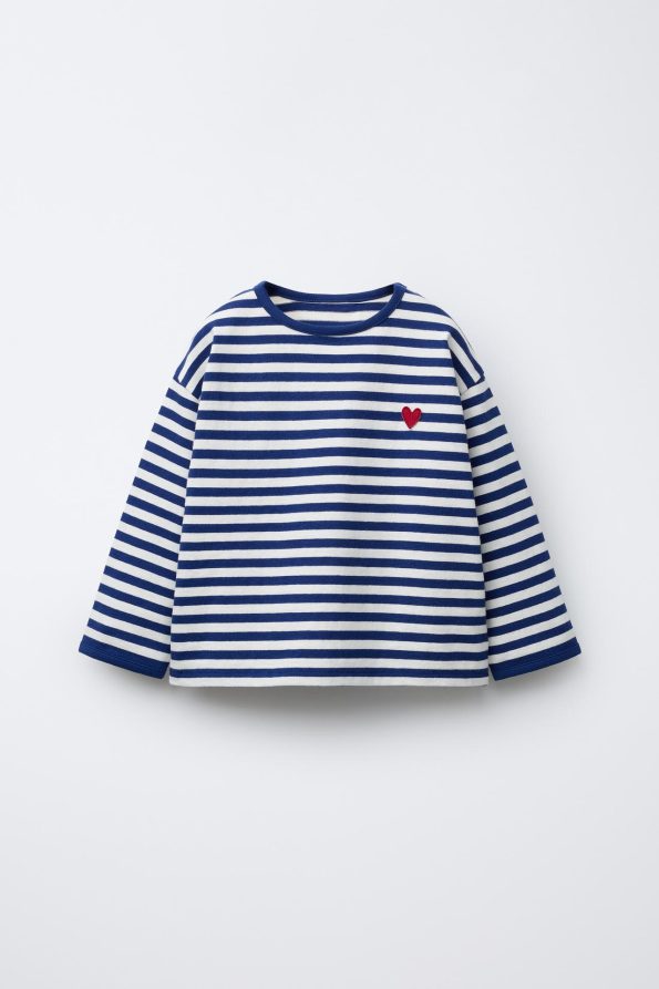 Heavy Fabric Heart Patch Striped T-Shirt