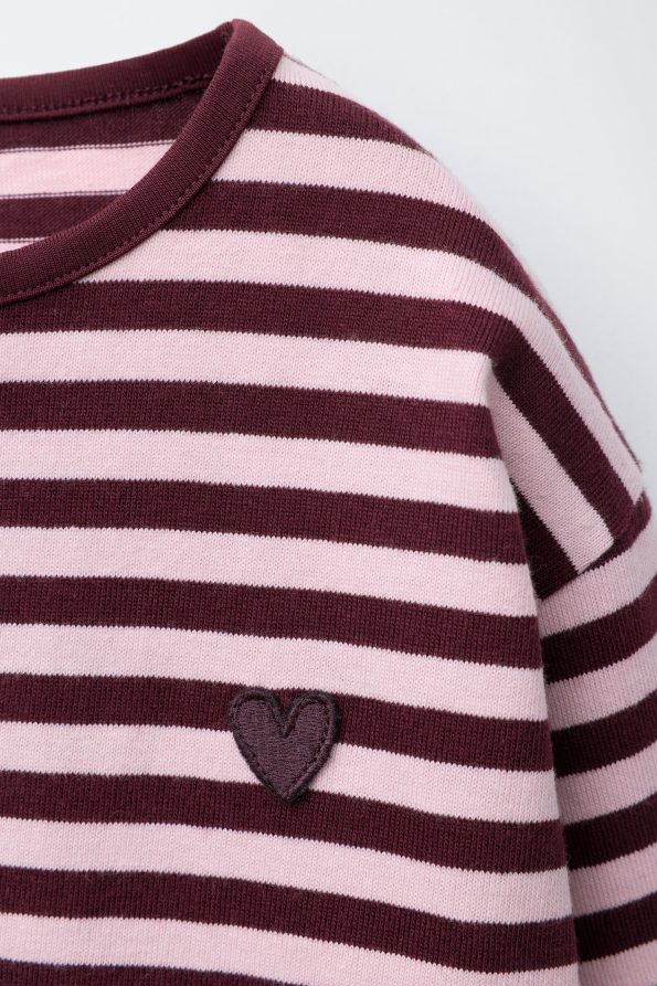 Heavy Fabric Heart Patch Striped T-Shirt