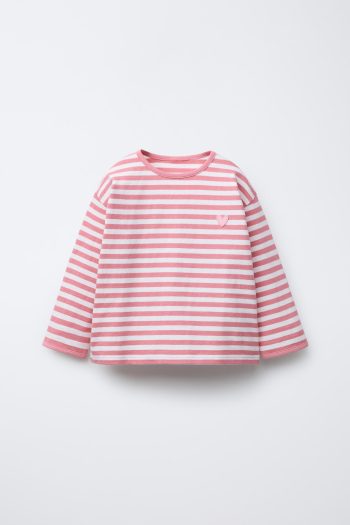 Heavy Fabric Heart Patch Striped T-Shirt