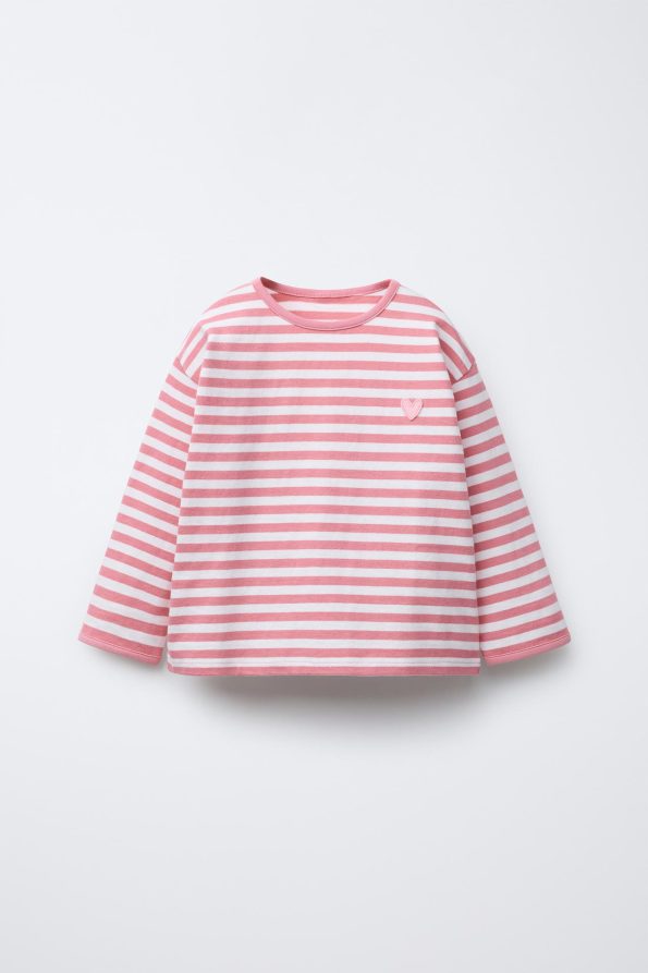 Heavy Fabric Heart Patch Striped T-Shirt