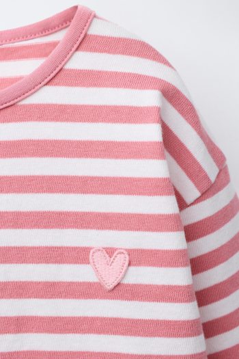 Heavy Fabric Heart Patch Striped T-Shirt