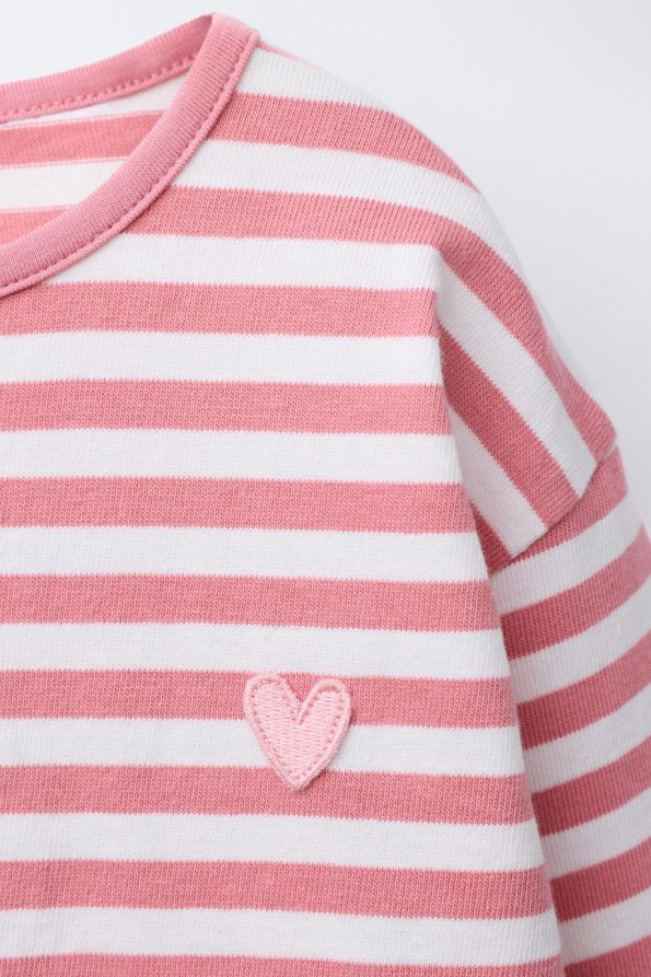 Heavy Fabric Heart Patch Striped T-Shirt