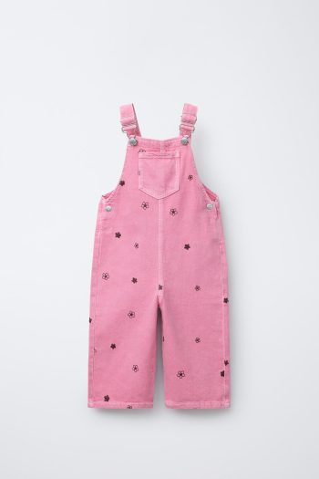 Embroidered Flower Denim Dungarees