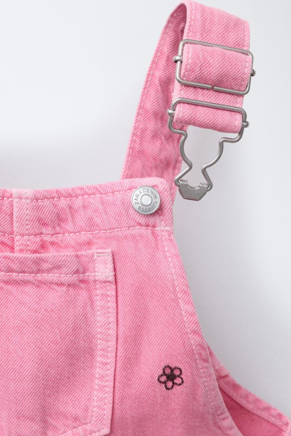 Embroidered Flower Denim Dungarees