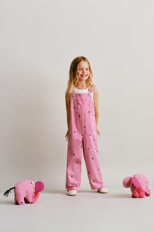 Embroidered Flower Denim Dungarees