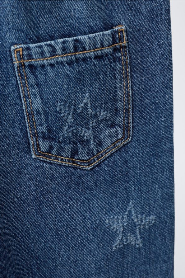 Long Star Embroidered Denim Overalls