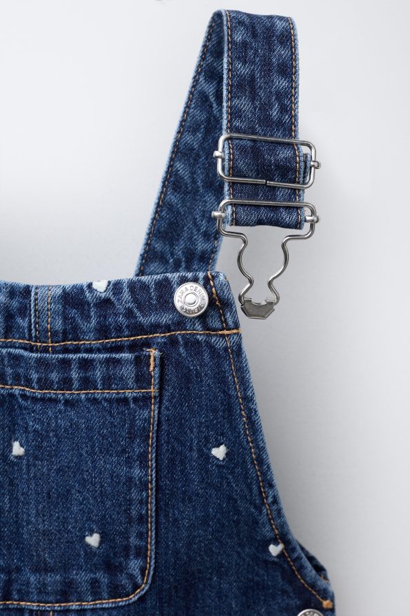 Embroidered Hearts Denim Overall